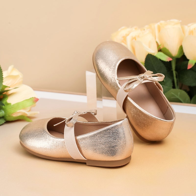 Girls' Golden Princess Shoes With Dress, Sweet Bowknot, Elegant Single Shoes For Baby Girls, Stylish Shoes - Image 5