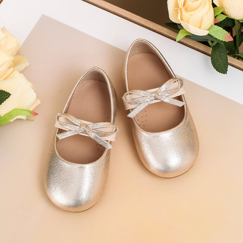 Girls' Golden Princess Shoes With Dress, Sweet Bowknot, Elegant Single Shoes For Baby Girls, Stylish Shoes - Image 4