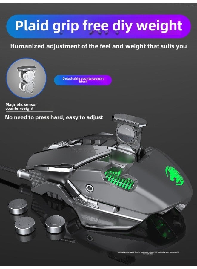 Forerunner MK300 Wired Mechanical Mouse Game Electronic Competition Macro Programming Mute Counterweight Computer Dedicated Wireless-Color:Metallic Gray [audio Macro Programming] Upgraded Version-Interface:Official Standard