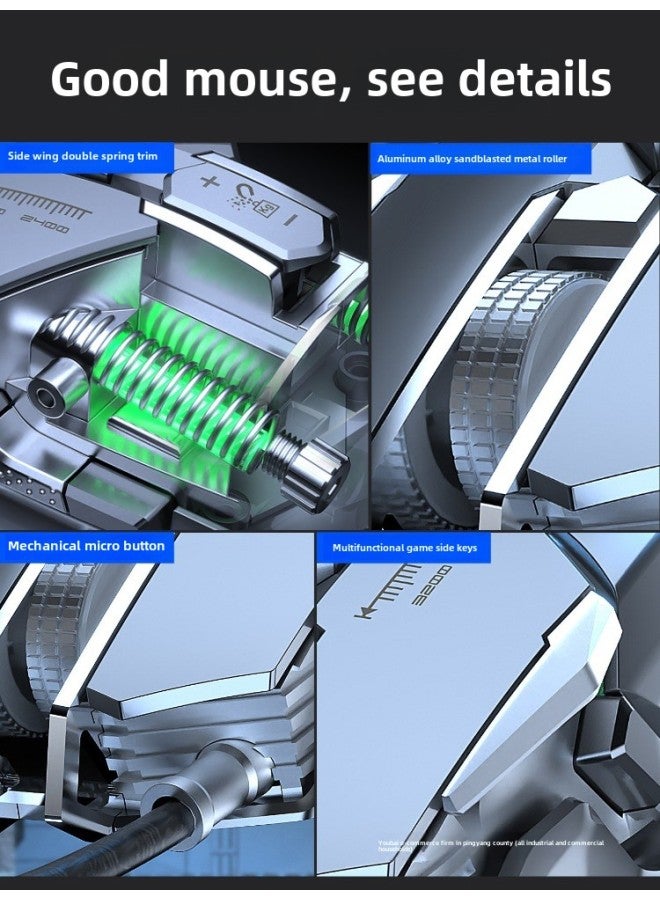 Forerunner MK300 Wired Mechanical Mouse Game Electronic Competition Macro Programming Mute Counterweight Computer Dedicated Wireless-Color:Metallic Gray [audio Macro Programming] Upgraded Version-Interface:Official Standard