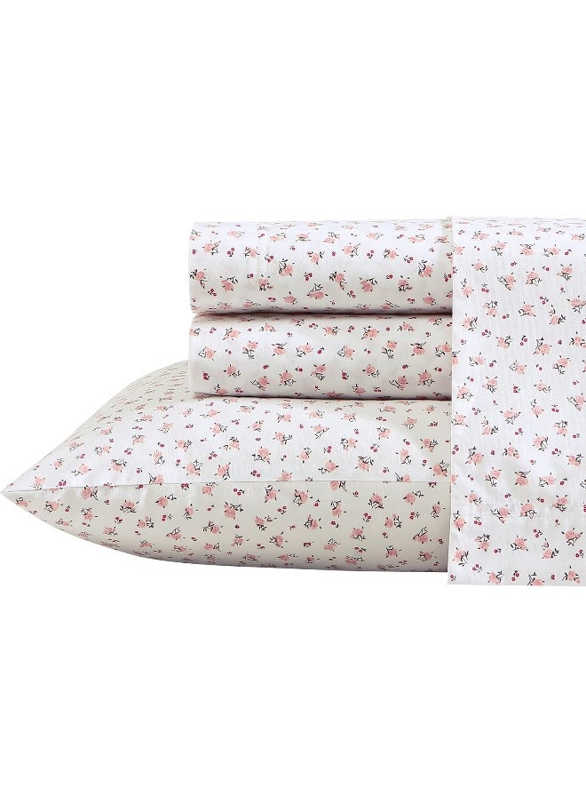 Betsey Johnson Betsey Johnson- Queen Sheet Set, Cotton Percale Bedding Set, Crisp & Cool, Lightweight & Breathable (Baby Buds Pink, Queen)  - Image 2
