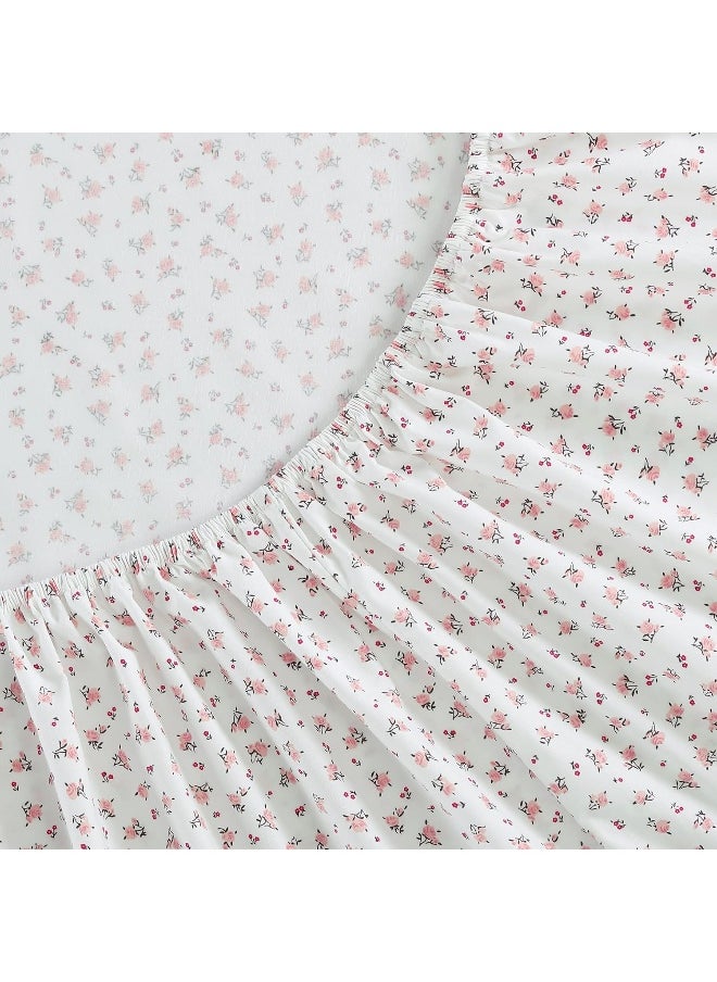 Betsey Johnson Betsey Johnson- Queen Sheet Set, Cotton Percale Bedding Set, Crisp & Cool, Lightweight & Breathable (Baby Buds Pink, Queen)  - Image 5