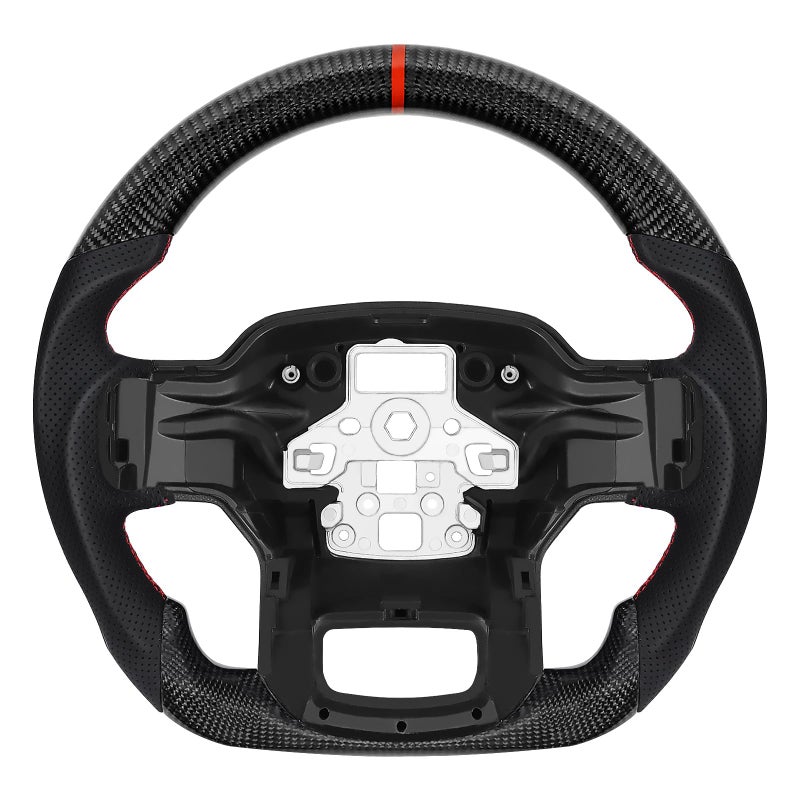 LOSCHEN Carbon Fiber Steering Wheel for F150 20212024 Dshaped Flatbottom Steering Wheel Preforated Leather Grip Real Carbon Fiberwithout Paddle Shifters Models