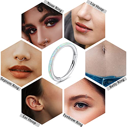 Jstyle 5Pcs 16G Surgical Steel Nose Rings Hoop for Women Opal CZ Clicker Hinged Septum Nose Ring Lip Helix Cartilage Hoop Earring Daith Rook Conch Nose Piercing Jewelry for Women 8mm 18G - Image 4