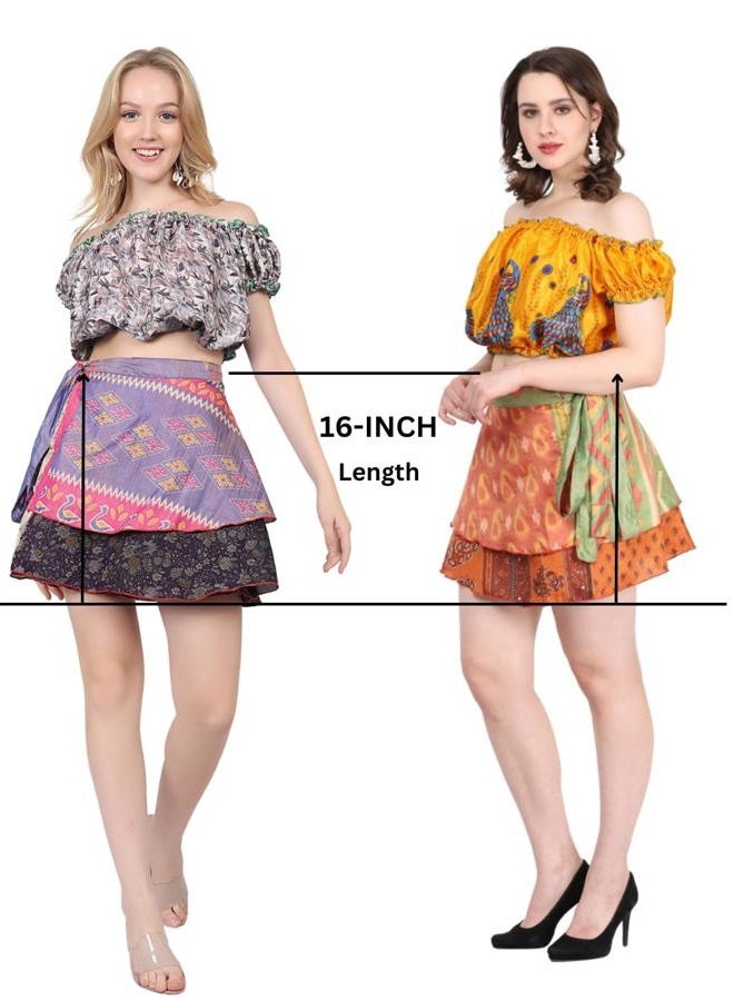 Wevez Pack of 3 Pcs Original Two Layer Printed Wrap Around Skirts, Random Assorted, M - Image 2