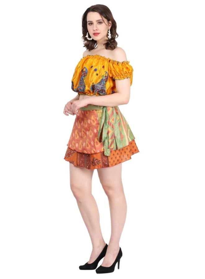 Wevez Pack of 3 Pcs Original Two Layer Printed Wrap Around Skirts, Random Assorted, M - Image 5