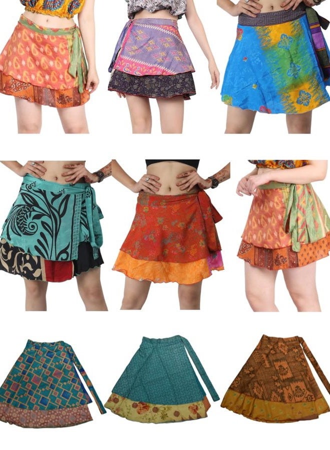 Wevez Pack of 3 Pcs Original Two Layer Printed Wrap Around Skirts, Random Assorted, M - Image 1