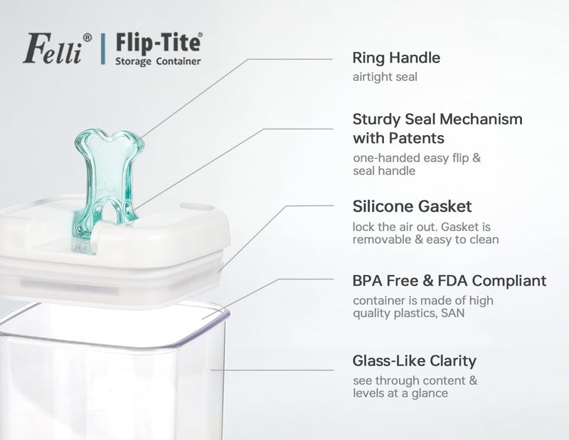 Felli Flip Tite Pet Food Container with Airtight Lids, BPA FREE Acrylic Canister with Paw Bone Fish Flip Top Handles for Cat Dog Kibble Treats Storage, Keep Fresh (Pet Collection Nest-L 3pk) - Image 5