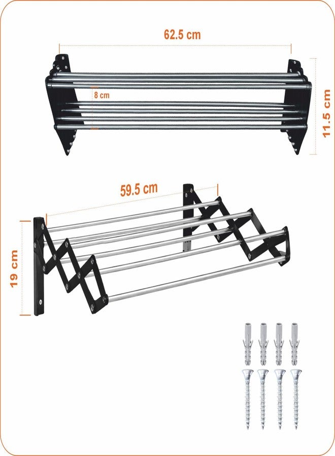Boniry Clothes Stand for Drying Hanger Multi Rod Heavy Duty Rust-Free Stainless Steel Foldable Cloth Drying Stand for Balcony, Dress Cloth Stand for Drying Clothes Foldable, Hangers - Black - Image 2