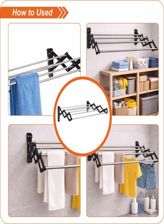 Boniry Clothes Stand for Drying Hanger Multi Rod Heavy Duty Rust-Free Stainless Steel Foldable Cloth Drying Stand for Balcony, Dress Cloth Stand for Drying Clothes Foldable, Hangers - Black - Image 4