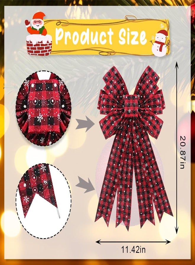 ALIBBON 2 Pcs Large Merry Christmas Bows for Wreaths, Christmas Wreath Bows, Black Red Buffalo Plaid Bows, Snowflake Bows for Front Door, Christmas Decor Tree Topper, Craft Bows for Indoor Outdoor - Image 2
