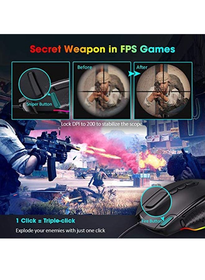 T-DAGGER Gaming Mice RGB Gaming Mouse Wired Mouse Gaming with Weight Tuning Set in the Mouse with 8000 DPI, Fire & Sniper Button, 10 Programmable Buttons