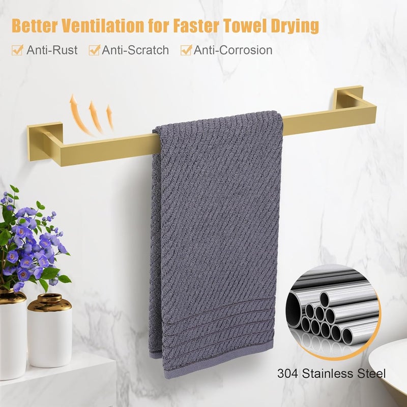 TURS 10-Piece Bathroom Hardware Accessories Set Brushed Gold Towel Bar Holder Set SUS304 Stainless Steel Towel Racks for Bathroom Wall Mounted, 23.6-Inch - Image 2