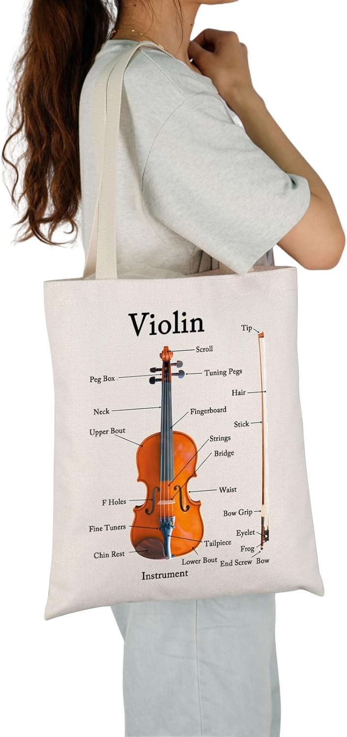JXGZSO JXGZSO Violin Instrument Anatomy Tote Bag  Violin Lover  Player Gift  - Image 4