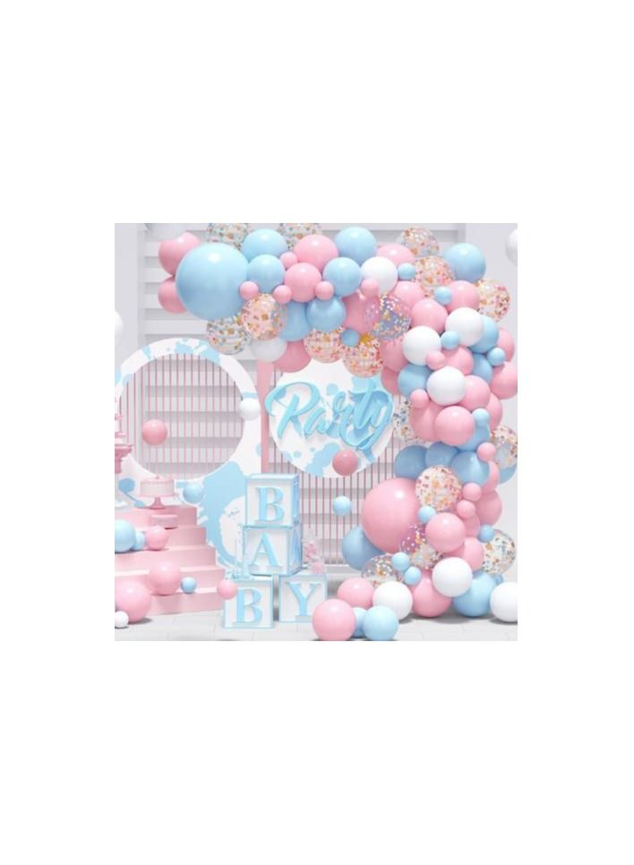 بايبي الأزرق والوردي بالون اكليلا من الزهور مجموعة ، 128pcs  كشف بالون الوردي الأزرق والبلاتين اللاتكس متعدد الألوان قصاصات الورق بالون الفتيان أو الفتيات كشف الطرف اللوازم بيبي دش الديكور