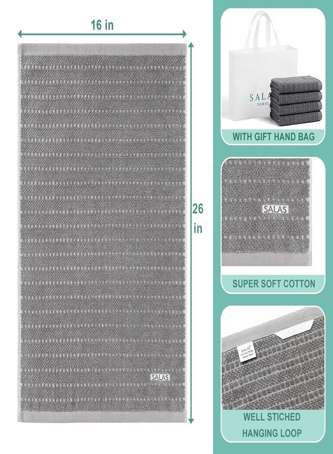 SALAS Kitchen Dish Towels, Bulk Cotton Kitchen Hand Towels, 390 GMS Plaid Dish Cloths Rags for Drying Dishes with Hanging Loop, 16‘’ x 26‘’, 4 Packs, Grey - Image 2