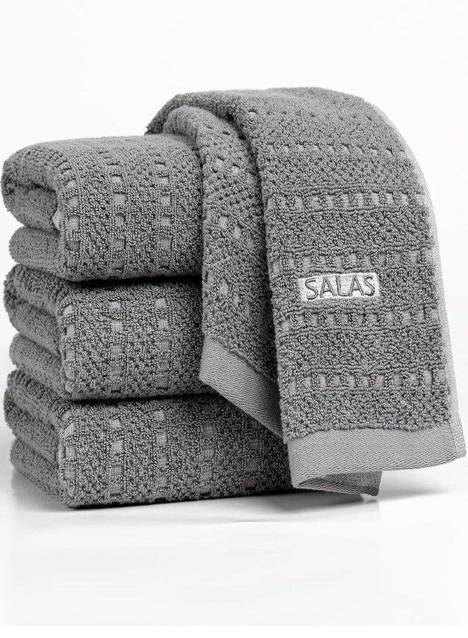 SALAS Kitchen Dish Towels, Bulk Cotton Kitchen Hand Towels, 390 GMS Plaid Dish Cloths Rags for Drying Dishes with Hanging Loop, 16‘’ x 26‘’, 4 Packs, Grey - Image 1