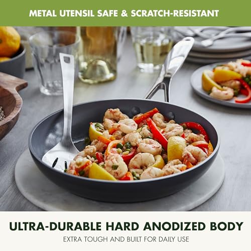 Greenpan مقلاة قلي 12 بوصة من غرين بان فالنسيا برو، مصنوعة من السيراميك الصحي غير اللاصق، معالجة بالأكسدة الصعبة، خالية من PFAS، مقبض من الفولاذ المقاوم للصدأ، مناسبة للطهي بالحث، آمنة في غسالة الصحون، آمنة في الفرن - Image 3