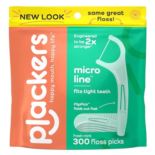 Plackers Micro Line Dental Floss Picks, Fold-Out FlipPick, Tuffloss, Easy Storage with Sure-Zip Seal, Fresh Mint Flavor, 300 Count - Image 1