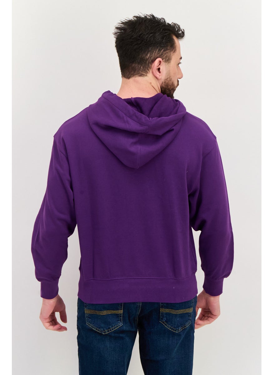 ESPRIT - Men Embroidered Logo Long Sleeves Hoodies, Purple - Image 1