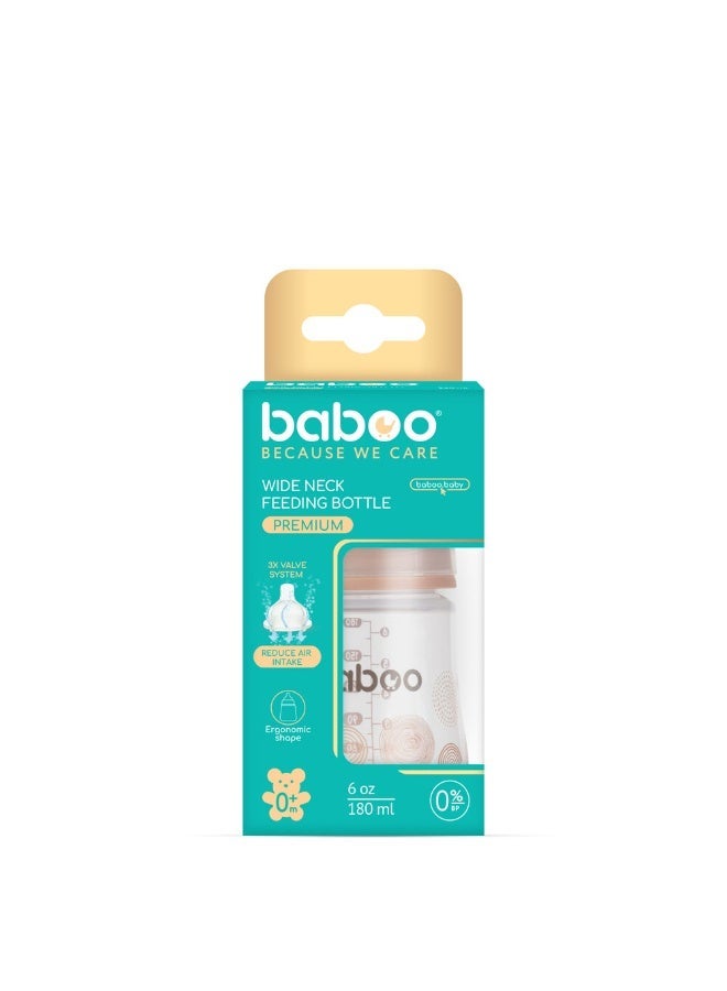Baboo Anti-Colic Wide Neck Bottle | (6 Oz) Newborn Anti-Colic Baby Bottle with Natural Response Nipple Suitable for 0+ Months | Wide Neck Cap with Baby Bottle, Easy to Clean 180ml (Au Naturale) - Image 2