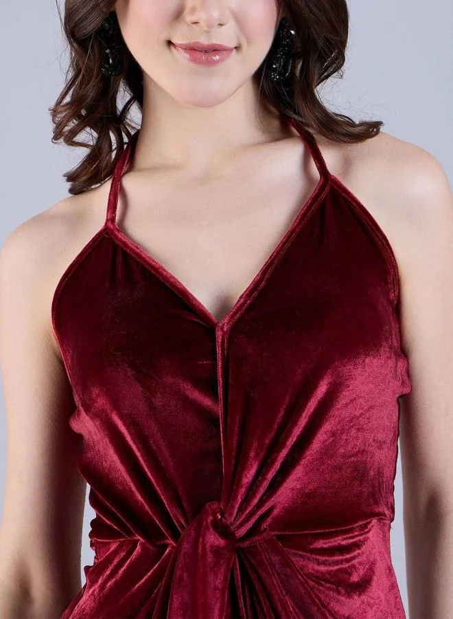 Freehand  Women Fit and Flared Solid Halter Neck Sleeveless Midi Dress for Women | Best Price UAE
