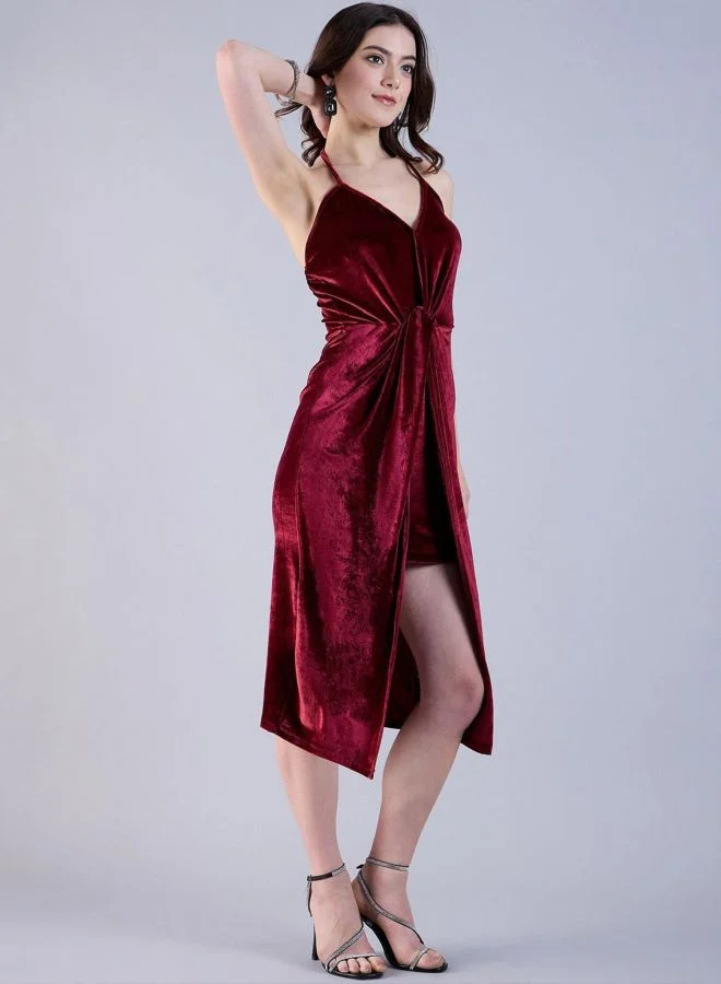 Freehand  Women Fit and Flared Solid Halter Neck Sleeveless Midi Dress for Women | Best Price UAE