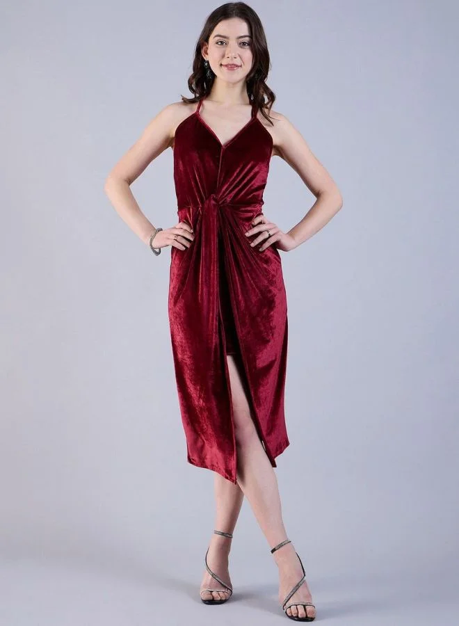 Freehand  Women Fit and Flared Solid Halter Neck Sleeveless Midi Dress for Women | Best Price UAE