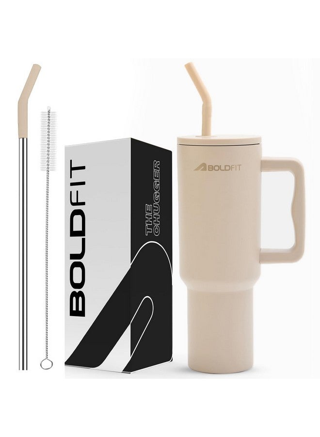 Boldfit Tumbler with Lid and Straw 1.2l Stainless Steel Double Insulated Tumblers for Hot & Cold Drink 100% Leakproof Tumbler Bottle with Handle & Reusable Straw Sipper Tumbler 1200ml - Sand - Image 1