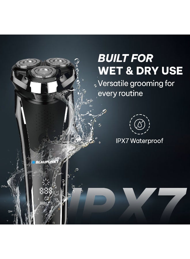 Blaupunkt Rechargeable Shaver With 3 Floating Heads Pop Up Trimmer USB C Fast Charging LCD Display 180 Minute Runtime Wet And Dry Waterproof Grooming Kit For Men Travel Lock Corded Cordless Use SVM422 - Image 5