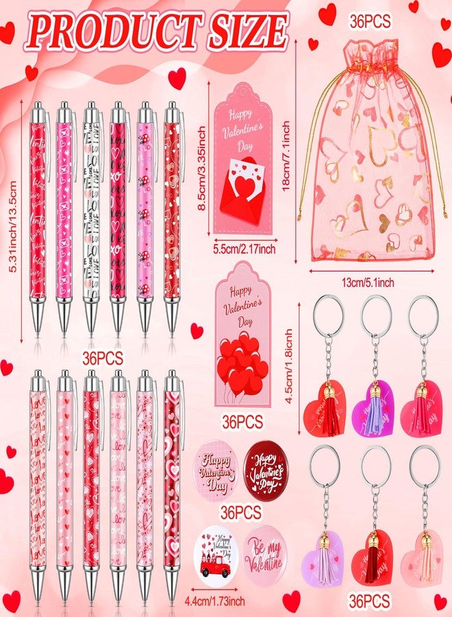 Tosstuki 36 Sets Valentine Appreciation Gifts for Employees Coworkers Valentine Team Staff Gifts Bulk Include Ballpoint Pens Heart Keychain Pin Inspirational Greeting Card and Organza Bags - Image 2