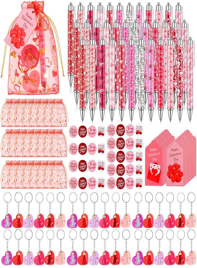 Tosstuki 36 Sets Valentine Appreciation Gifts for Employees Coworkers Valentine Team Staff Gifts Bulk Include Ballpoint Pens Heart Keychain Pin Inspirational Greeting Card and Organza Bags - Image 1