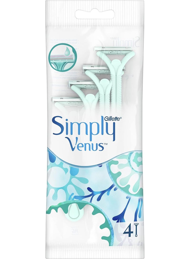 شفرات جيليت سيمبلي فينوس ٢ للاستخدام مرة واحدة للنساء، ٤ شفرات - Image 1