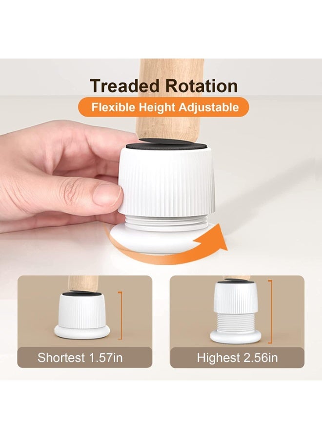 NANAO مساند سرير قابلة للتعديل، أدوات مضادة للاهتزاز للأثاث 1.6-2.6، مساند دائرية بلاستيكية ذاتية اللصق مضادة للانزلاق لأرجل السرير، الأريكة، المكتب والكراسي، 4 قطع (بيضاء) - Image 4