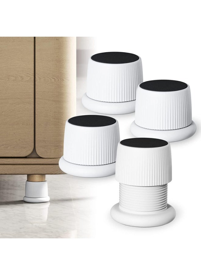 NANAO مساند سرير قابلة للتعديل، أدوات مضادة للاهتزاز للأثاث 1.6-2.6، مساند دائرية بلاستيكية ذاتية اللصق مضادة للانزلاق لأرجل السرير، الأريكة، المكتب والكراسي، 4 قطع (بيضاء) - Image 1