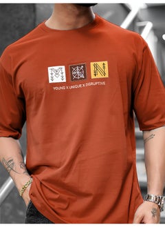 Maniac Mens Printed Round Neck 3/4th Sleeve Rust Cotton T-Shirt  - Image 5