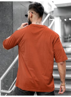 Maniac Mens Printed Round Neck 3/4th Sleeve Rust Cotton T-Shirt  - Image 4