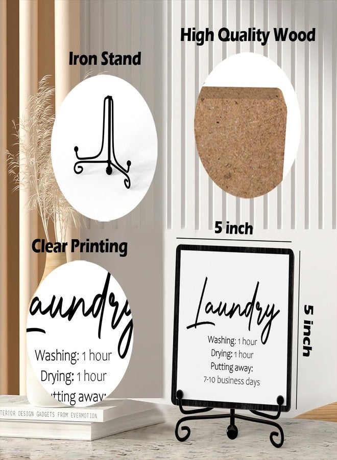 JUSITAKEET Laundry Room Desk Decor, Laundry Sign, Desk Decorations For Laundry Room, Farmhouse Funny Laundry Shelf Decor, Rustic Wooden Plaque With Stand (C07) - Image 2