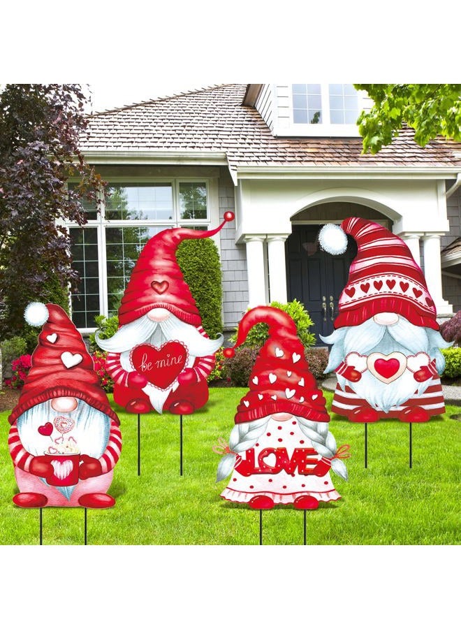 Yaocom 4 Pcs Valentine's Day Gnome Yard Sign with Stakes Love Heart Gnome Outdoor Decorations Metal Valentine Yard Signs Valentine's Love Gnome Yard Stake for Outdoor Lawn Garden Yard Wedding Decor - Image 1