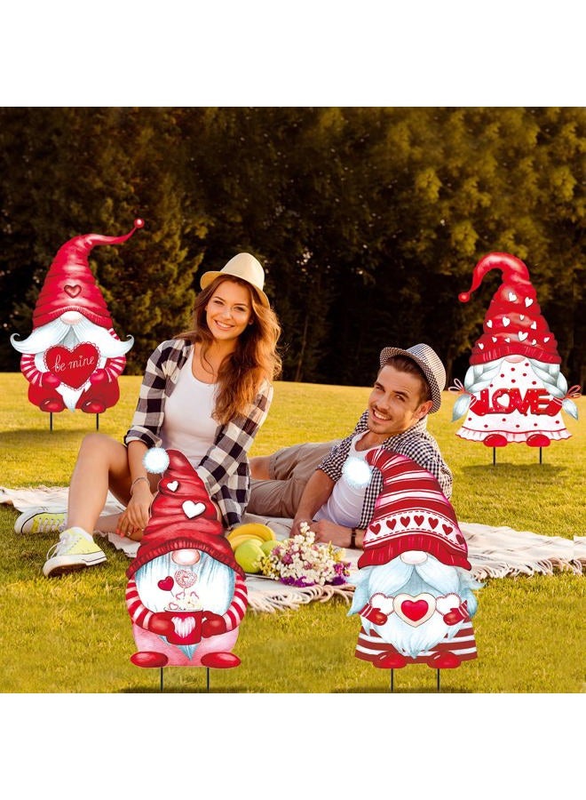 Yaocom 4 Pcs Valentine's Day Gnome Yard Sign with Stakes Love Heart Gnome Outdoor Decorations Metal Valentine Yard Signs Valentine's Love Gnome Yard Stake for Outdoor Lawn Garden Yard Wedding Decor - Image 5