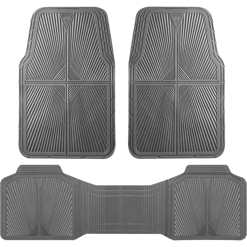 CAR PASS Gray Rubber Car Mats, All Weather Floor Mats Full Set, Waterproof Trim-to Fit Anti-Slip Easy Clean Heavy Duty Automotive Pad for Cars Trucks SUV Sedan Van, 3 Pcs All Grey Rubber - Image 1