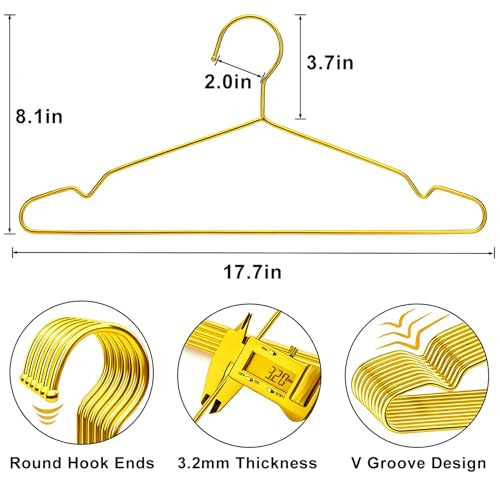 METLUCK 30 Pack Clothes Hangers, METLUCK Stainless Steel Gold Hangers for Clothes Strong Wire Metal Coat Hangers Standard Suit Hangers, Great for Daily Use -17.7 Inch, Gold - Image 2