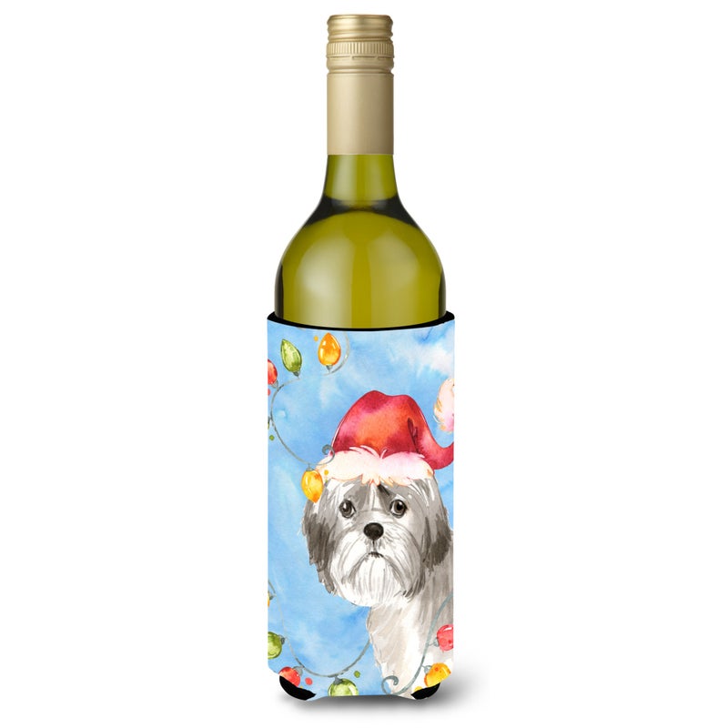 ""Caroline's Treasures CK2494LITERK Christmas Shih Tzu Puppy Cut Wine Bottle Hugger cold-beverage-koozies  750 ml  Multicolor""