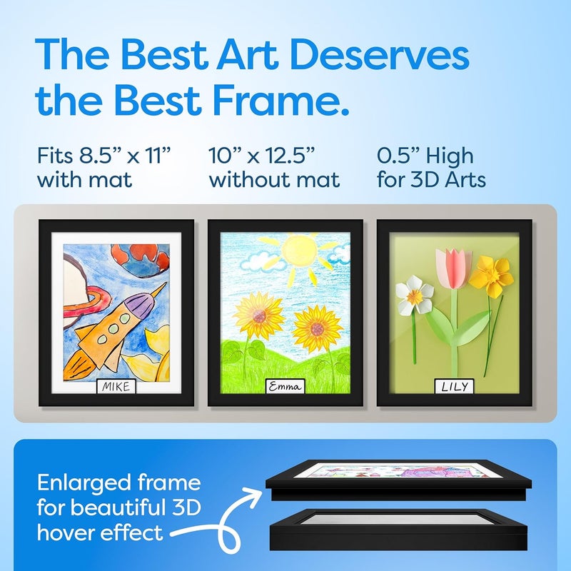 JOYSPECTIVE ® [𝟐-𝐏𝐚𝐜𝐤] Kids Artwork Frames Changeable | No-Drill Frame for Kids Drawings Display & Storage Crafts | Holds 130+ Children Art Projects | Easy & Quick-Swap Changeable Display Frame for Kids Artwork [𝐁𝐥𝐚𝐜𝐤] - Image 4