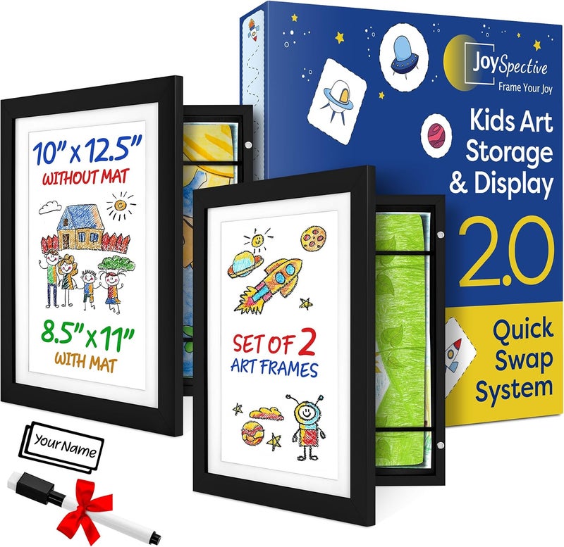 JOYSPECTIVE ® [𝟐-𝐏𝐚𝐜𝐤] Kids Artwork Frames Changeable | No-Drill Frame for Kids Drawings Display & Storage Crafts | Holds 130+ Children Art Projects | Easy & Quick-Swap Changeable Display Frame for Kids Artwork [𝐁𝐥𝐚𝐜𝐤] - Image 1