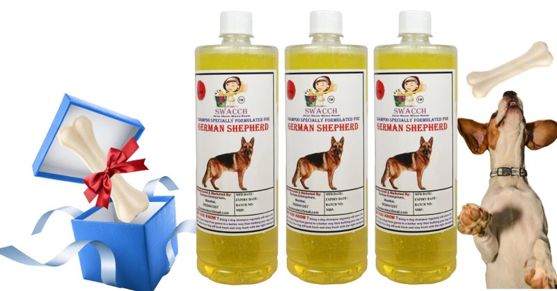 swacch Shampoo | Puppy Safe Shampoo | German Shepherd Dog Shampoo (1 Litre) (Pack of 3) Lemon + Large White Bone | Dog Chew Bones | Teething chew Toy | Dental Teething |Combo Pack - Image 1