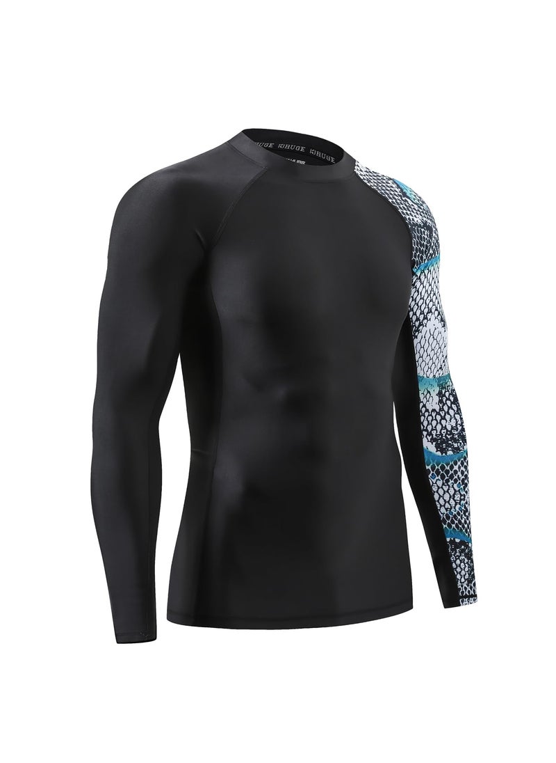 HUGE SPORTS HUGE SPORTS Men's Splice UV Sun Protection UPF 50+ Skins Rash Guard Long Sleeves (Snake Scale, 2XL)  - Image 3