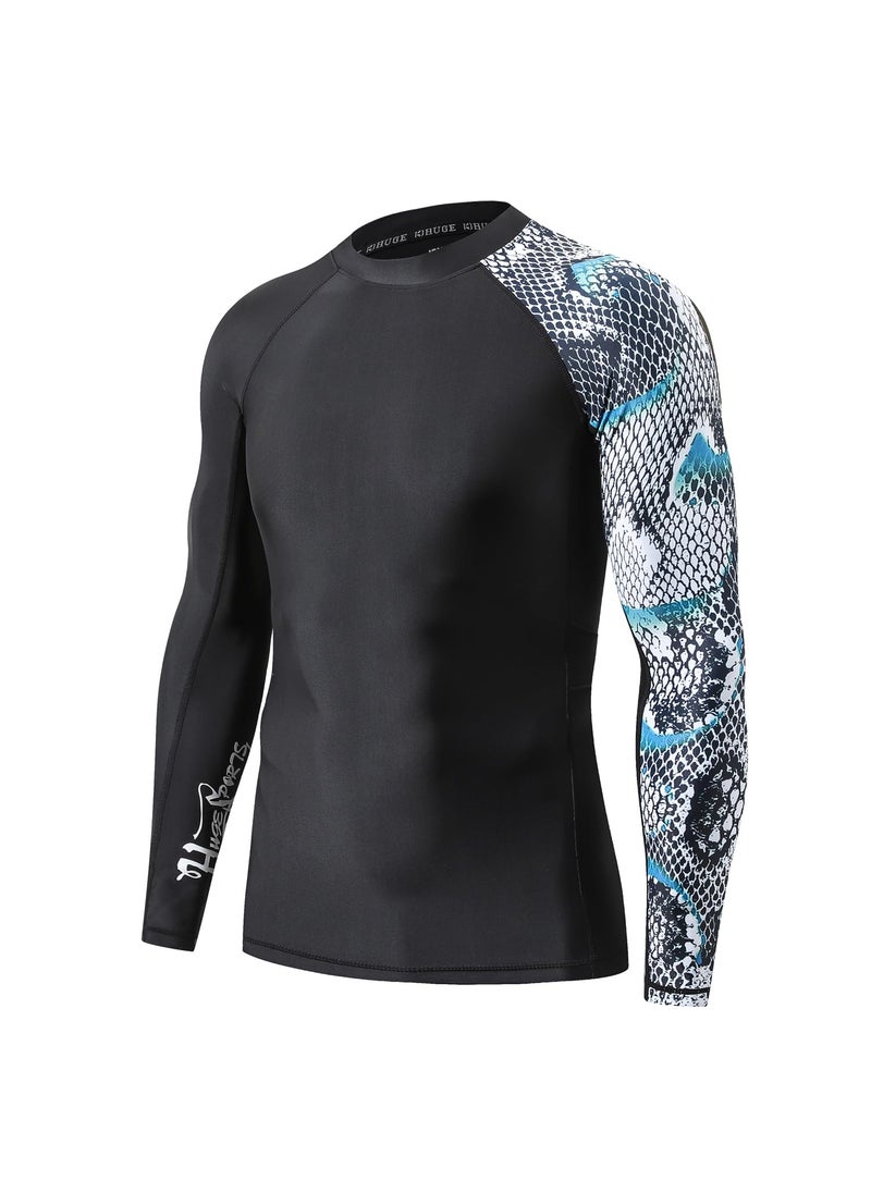 HUGE SPORTS HUGE SPORTS Men's Splice UV Sun Protection UPF 50+ Skins Rash Guard Long Sleeves (Snake Scale, 2XL)  - Image 1