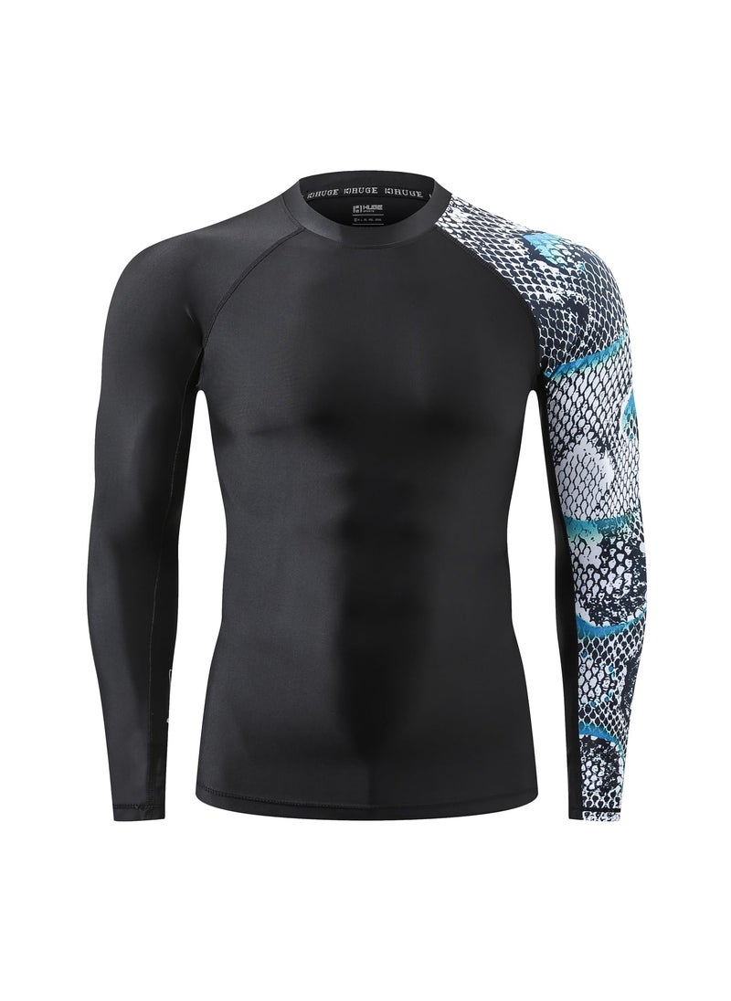 HUGE SPORTS HUGE SPORTS Men's Splice UV Sun Protection UPF 50+ Skins Rash Guard Long Sleeves (Snake Scale, 2XL)  - Image 2