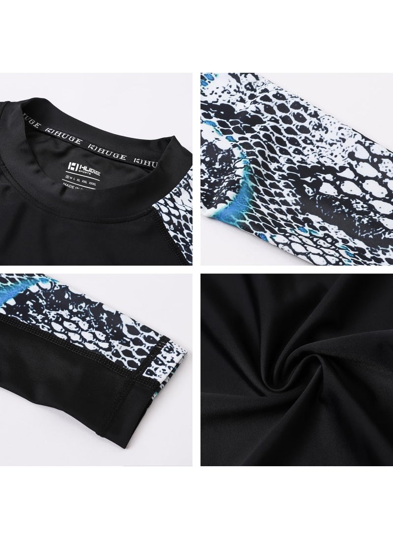 HUGE SPORTS HUGE SPORTS Men's Splice UV Sun Protection UPF 50+ Skins Rash Guard Long Sleeves (Snake Scale, 2XL)  - Image 5
